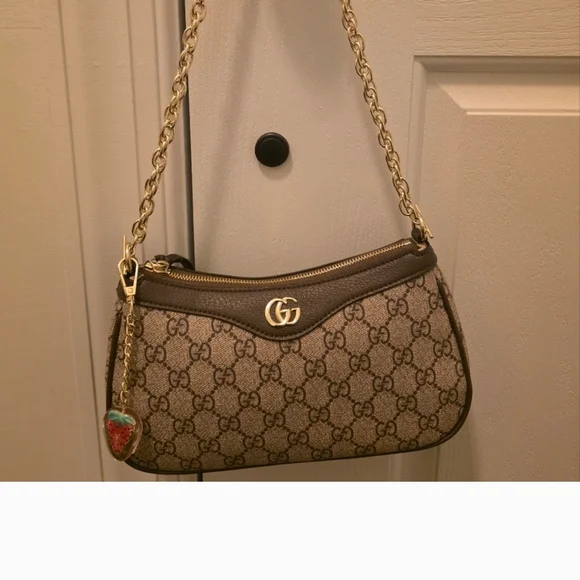 Beige and Gold Monogram Shoulder Bag - Picture 1 of 8